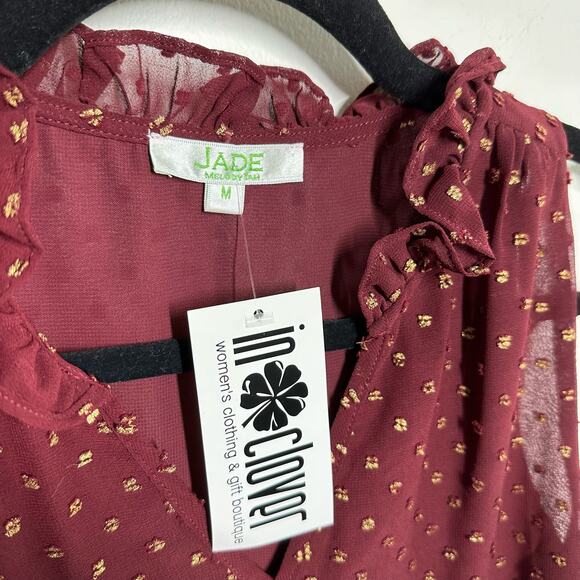 NEW Jade Melody Tam Women's Maroon Gold Swiss Dot Ruffle Tank Top Size Medium - Picture 2 of 10
